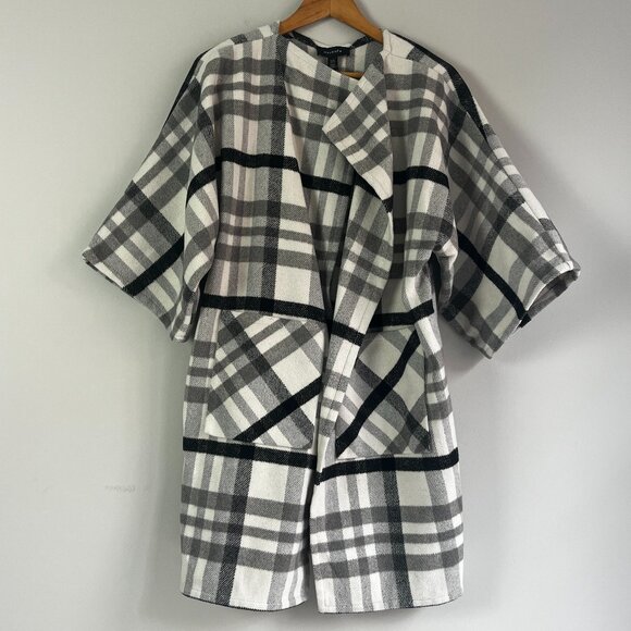 Halogen Plaid Open Front Coatigan Longline Jacket One Size - Picture 1 of 5